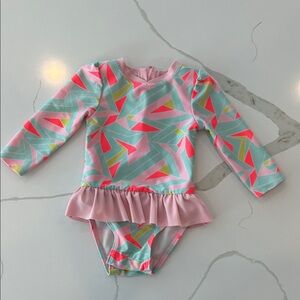 Cat & Jack Pink and Teal Geometric long sleeve one piece girls swimsuit